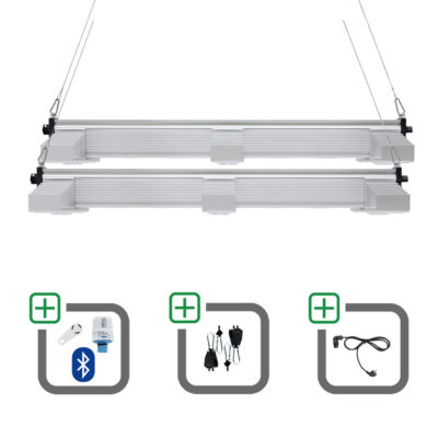 2x SANlight EVO 3-100 15 400W gesamt für 100x100 cm Sparset mit Bluetooth-Dimmer + Netzkabel + Aufhängung - Grow Guru